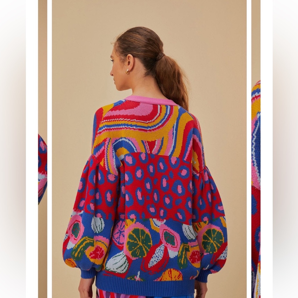 NWOT Farm Rio Mixed Prints Cotton Knit Cardigan